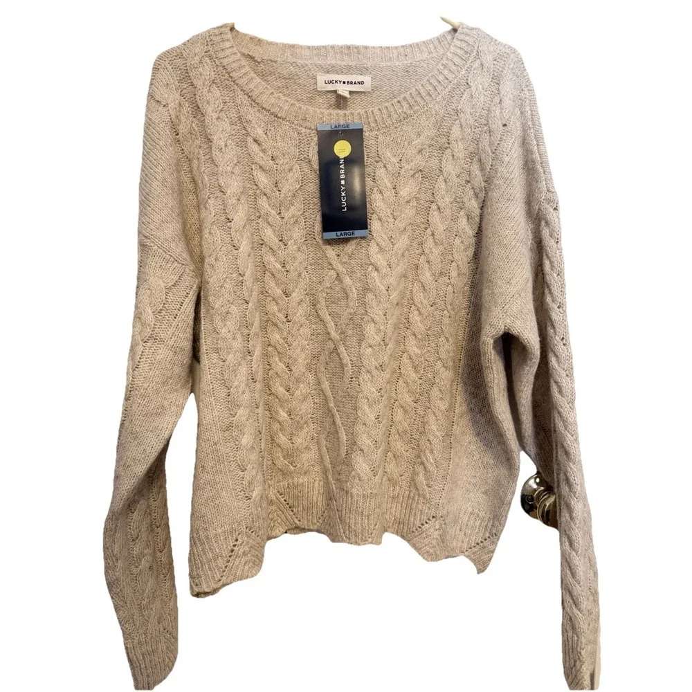 NWT Lucky Brand Womens L Sweater‎ Pullover Cable Knit Pink Valentines Soft Girl